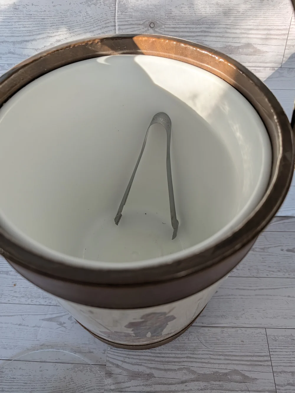Vintage 1970s Norman Rockwell Ice Bucket Mid-Century Barware w/ faux leather